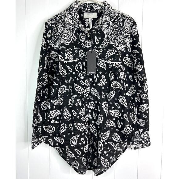 One Teaspoon Hand Batik Paisley Western Shirt - Black NWT Size XS - Picture 1 of 11